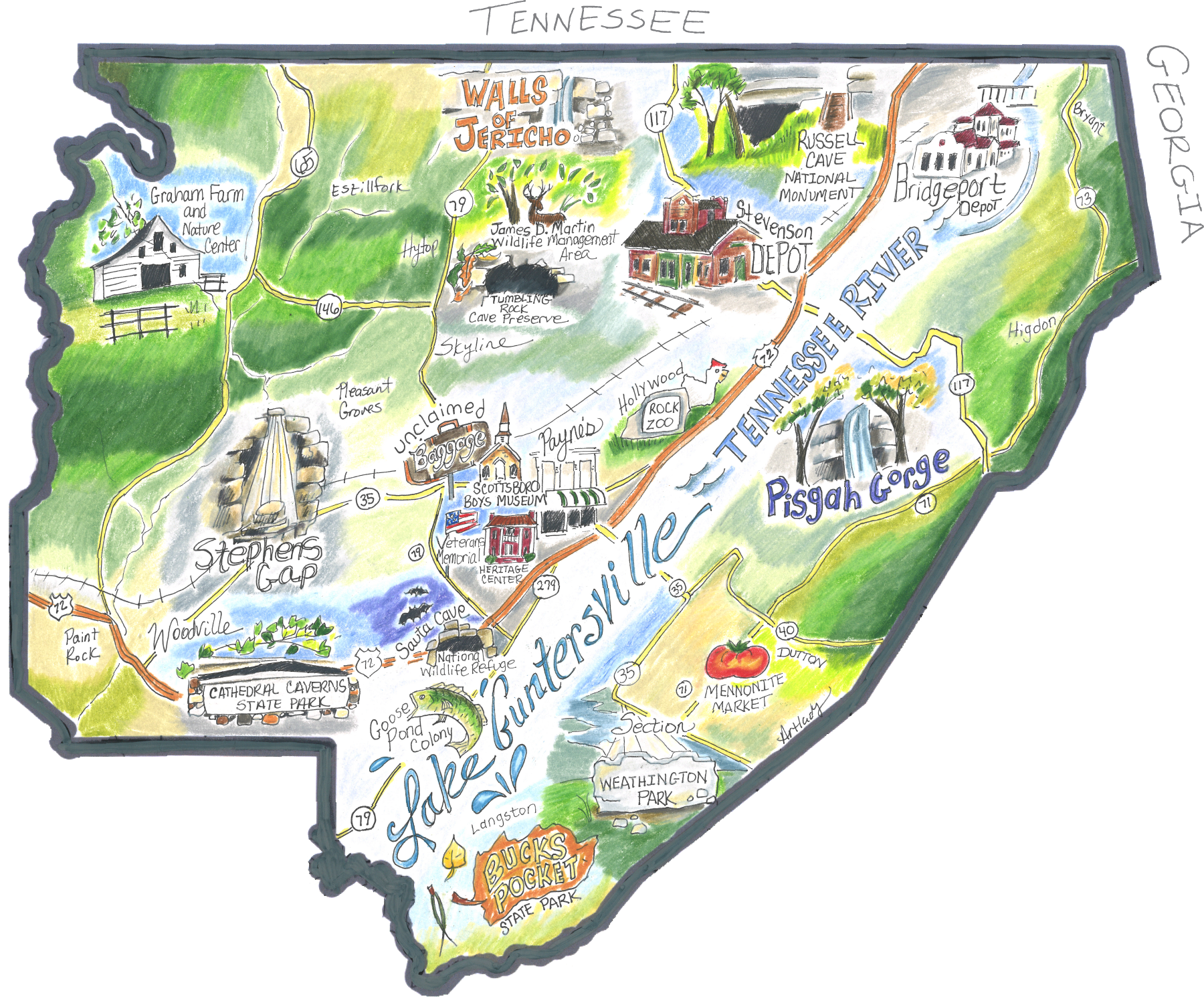 A map of Jackson County attractions